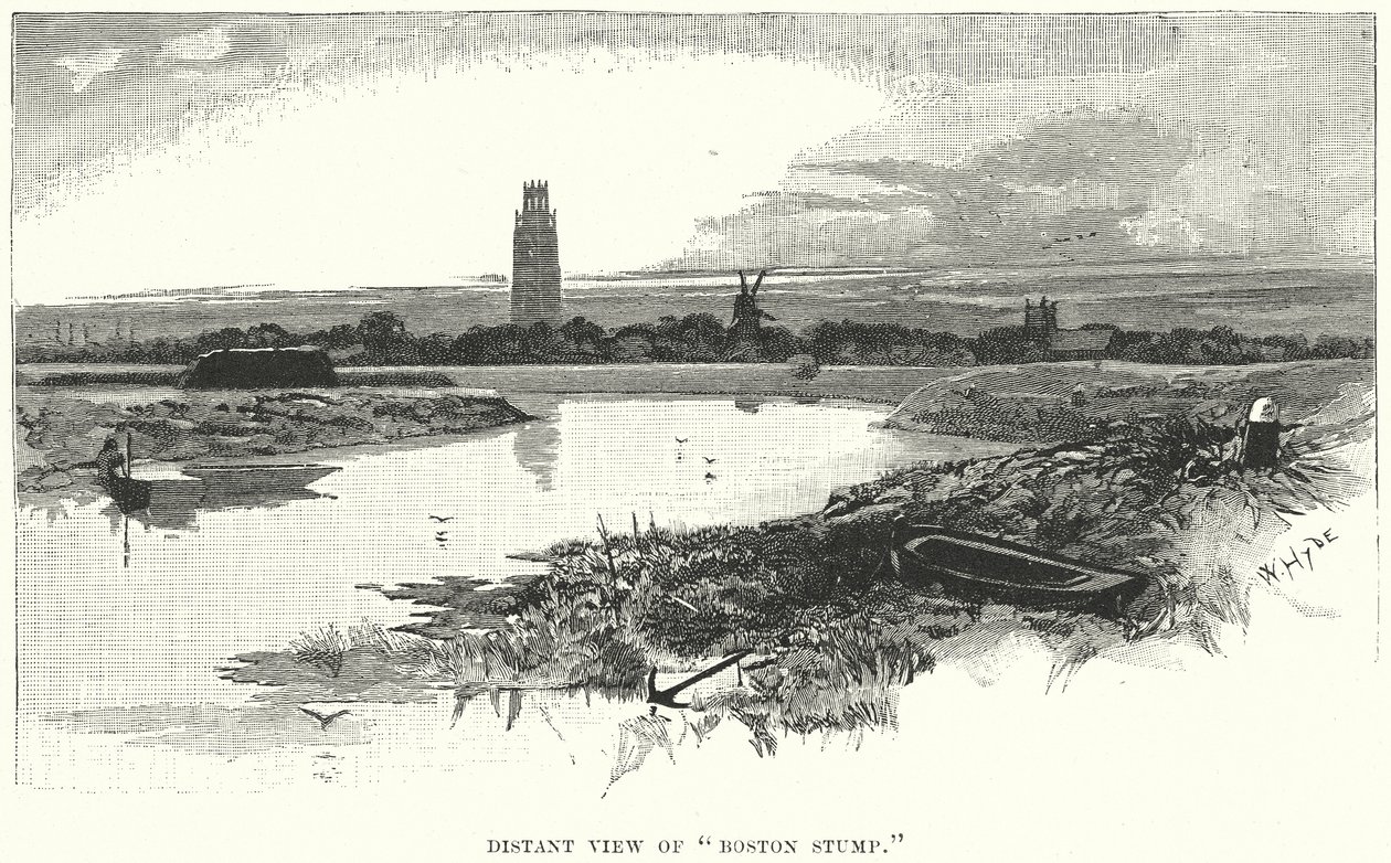 A "Boston Stump" távoli látképe (metszet) alkotó: English School