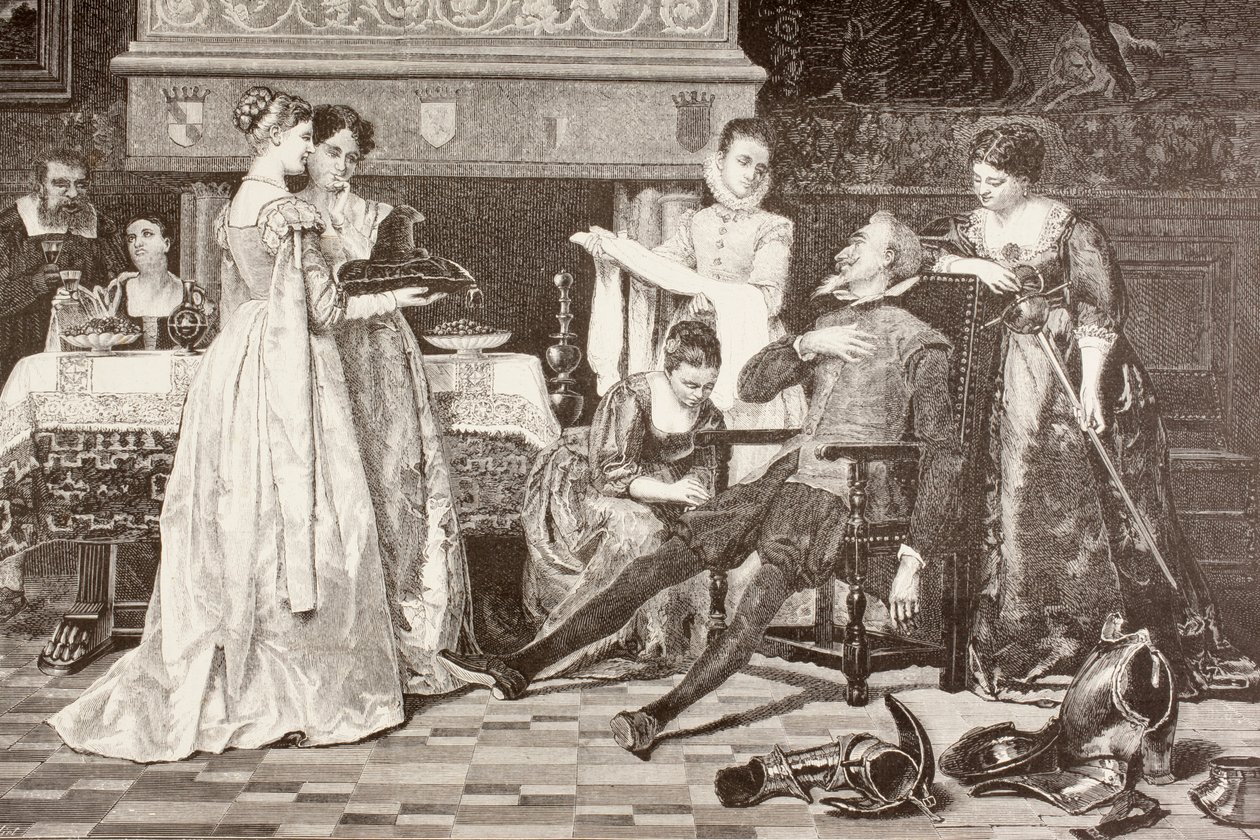Don Quixote in the house of the Duke and Duchess (litho) alkotó: English School