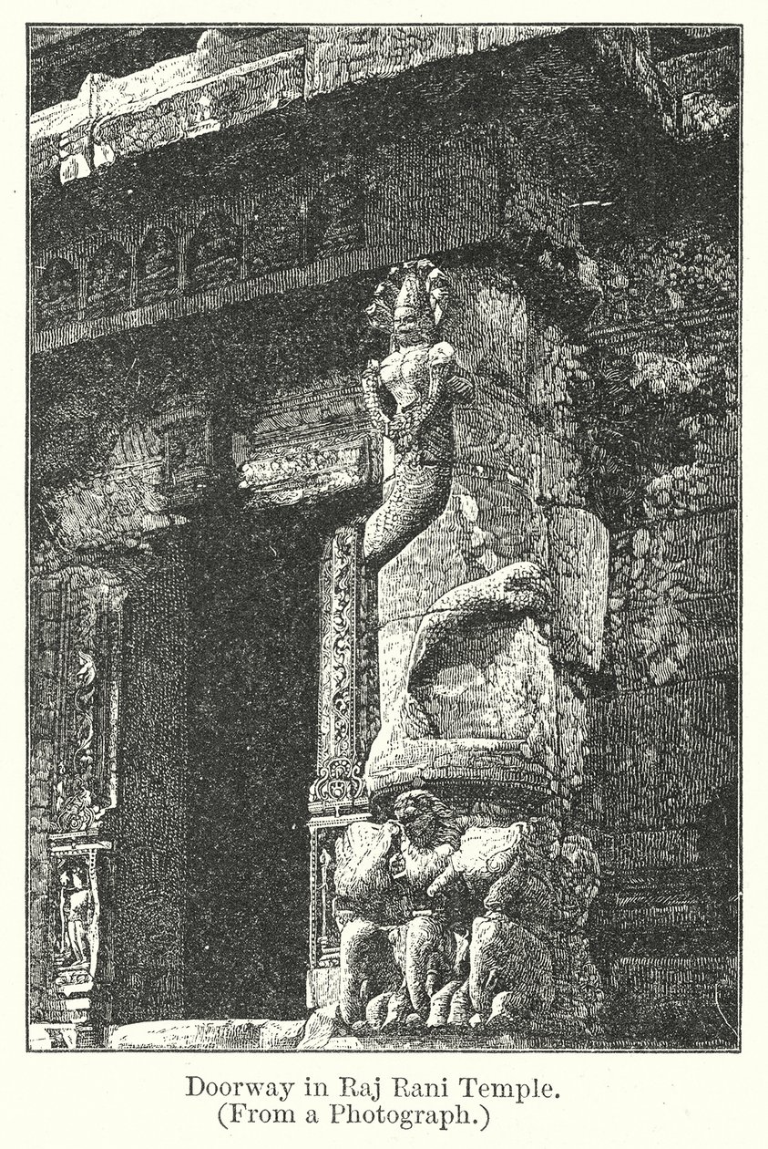Ajtó a Raj Rani templomban (metszet) alkotó: English School