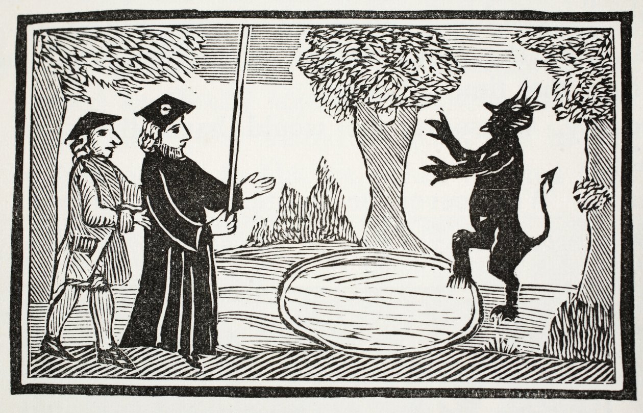 Dr. Faustus feltámasztja az ördögöt, illusztráció a Chap-books of the Eightenth Century-ből, John Ashton, pub. 1882 alkotó: English School