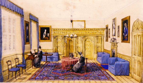 Vidéki ház szalonbelső, 1830 körül (akvarell, papír) alkotó: English School