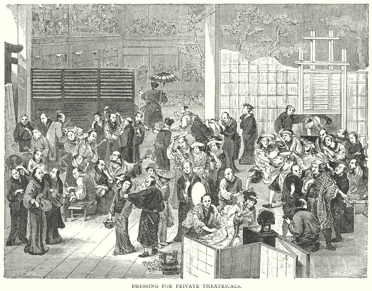 Öltözködés magánszínházi előadásokhoz (metszet) alkotó: English School