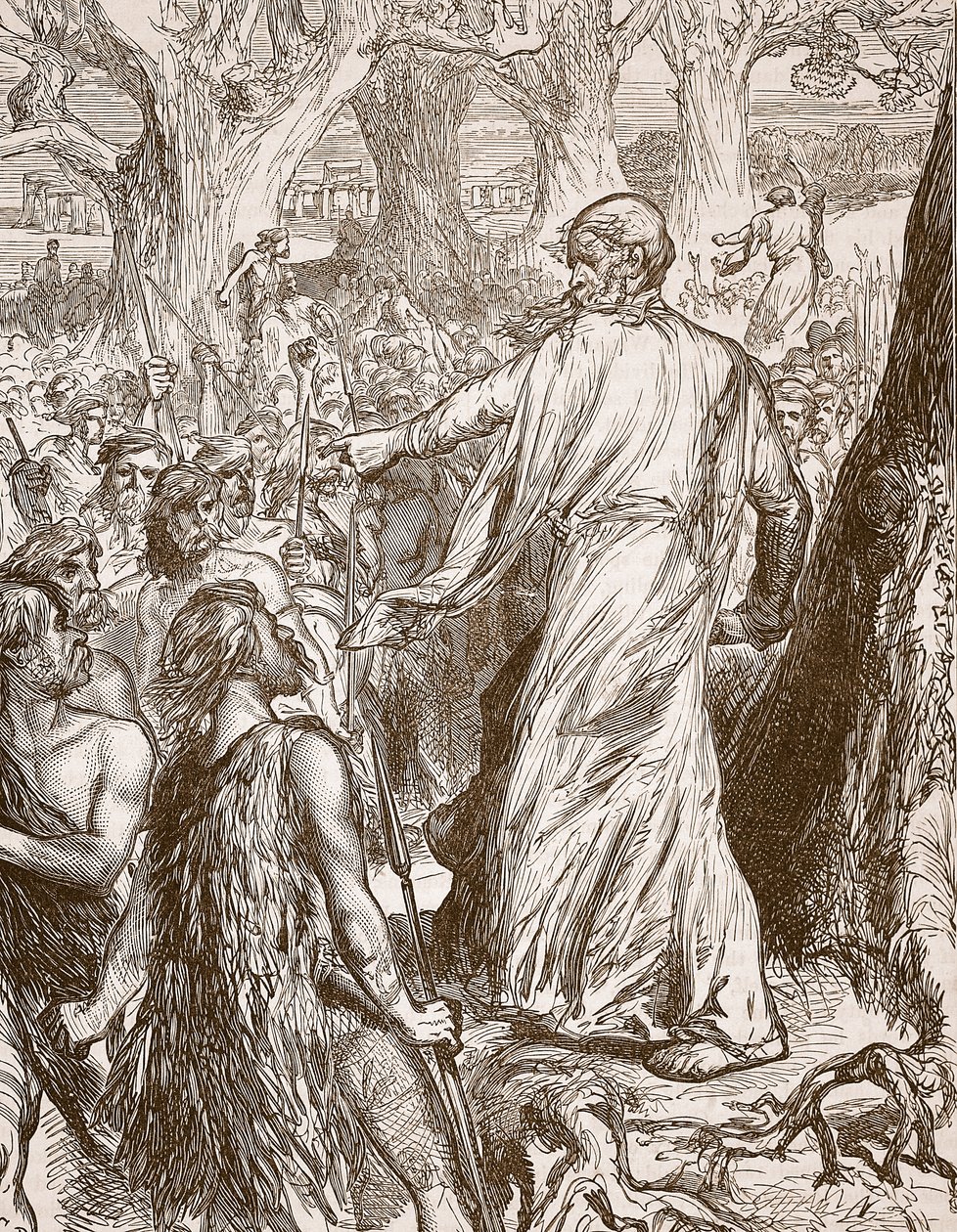 Druidák uszítják a briteket, hogy ellenezzék a rómaiak partraszállását, illusztráció a Cassells Illustrated History of England-ből (szépia fotó) alkotó: English School