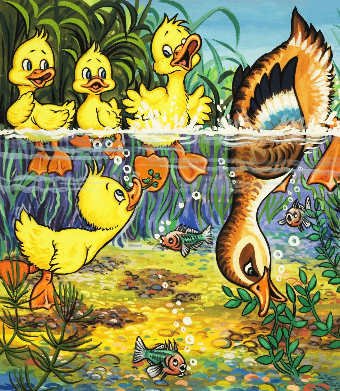 Kacsa és kiskacsák (gouache, papír) alkotó: English School