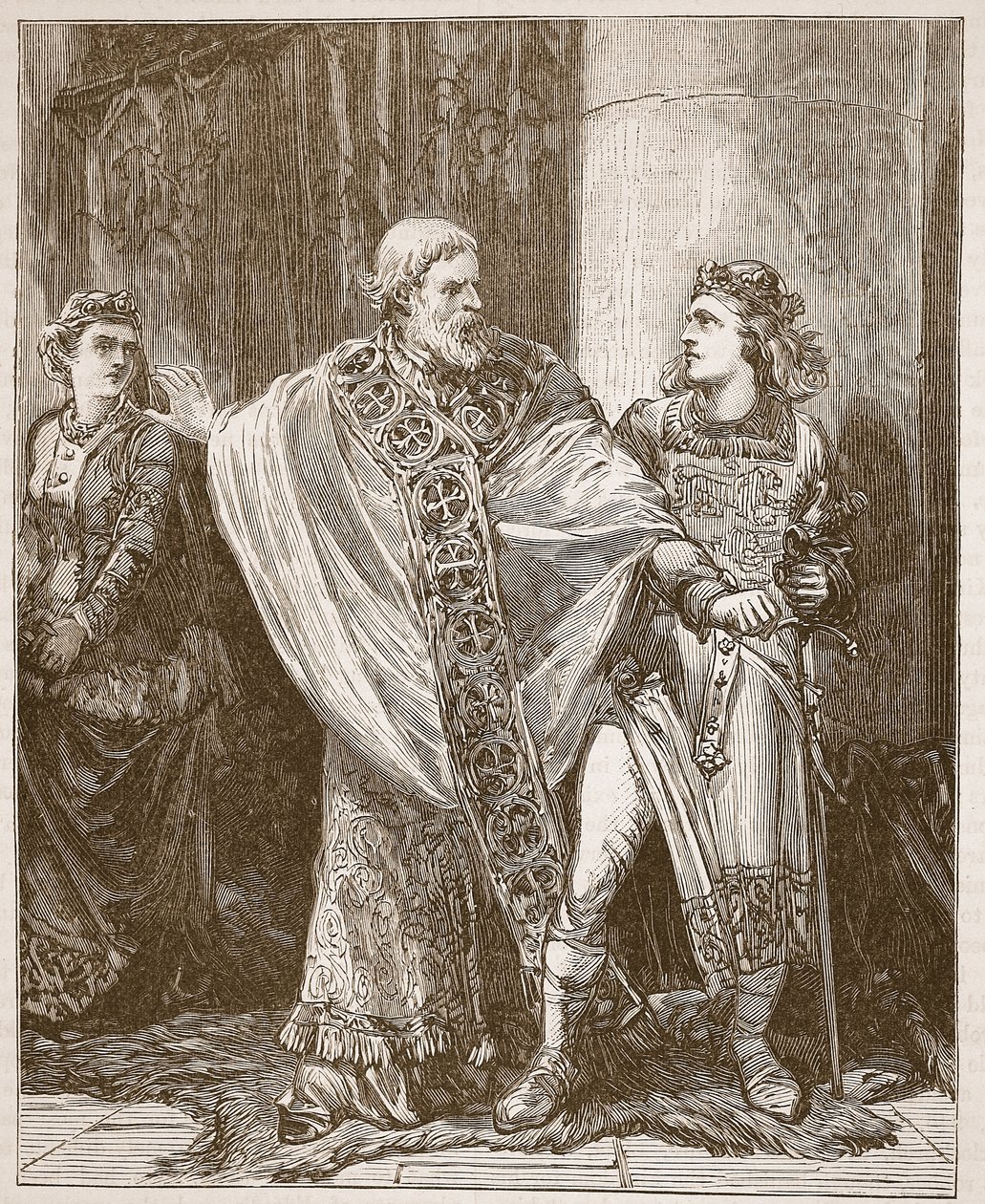 Dunstan elrángatja Edwyt Elgiva jelenlétéből, illusztráció a Cassells Illustrated History of Englandből (szépia fotó) alkotó: English School