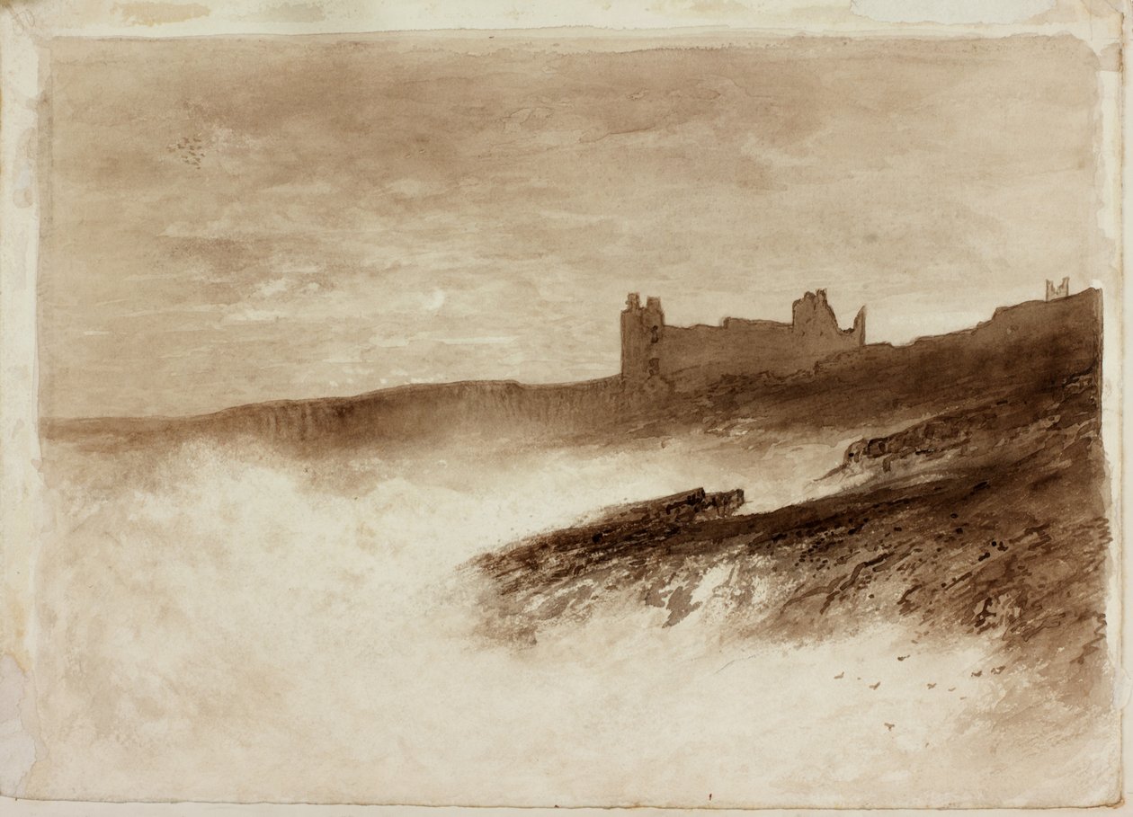 Dunstanburgh kastély (tinta papíron a kártyán) alkotó: English School