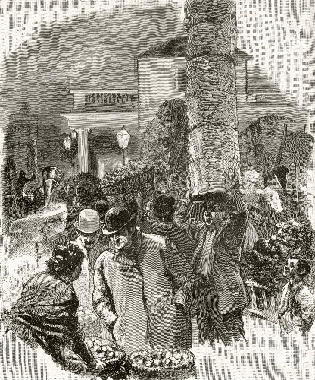 Early Morning in Covent Garden, a „London Pictures: Drawn with Pencil” című filmből, Richard Lovett tiszteletes, 1890-ben (litho) alkotó: English School