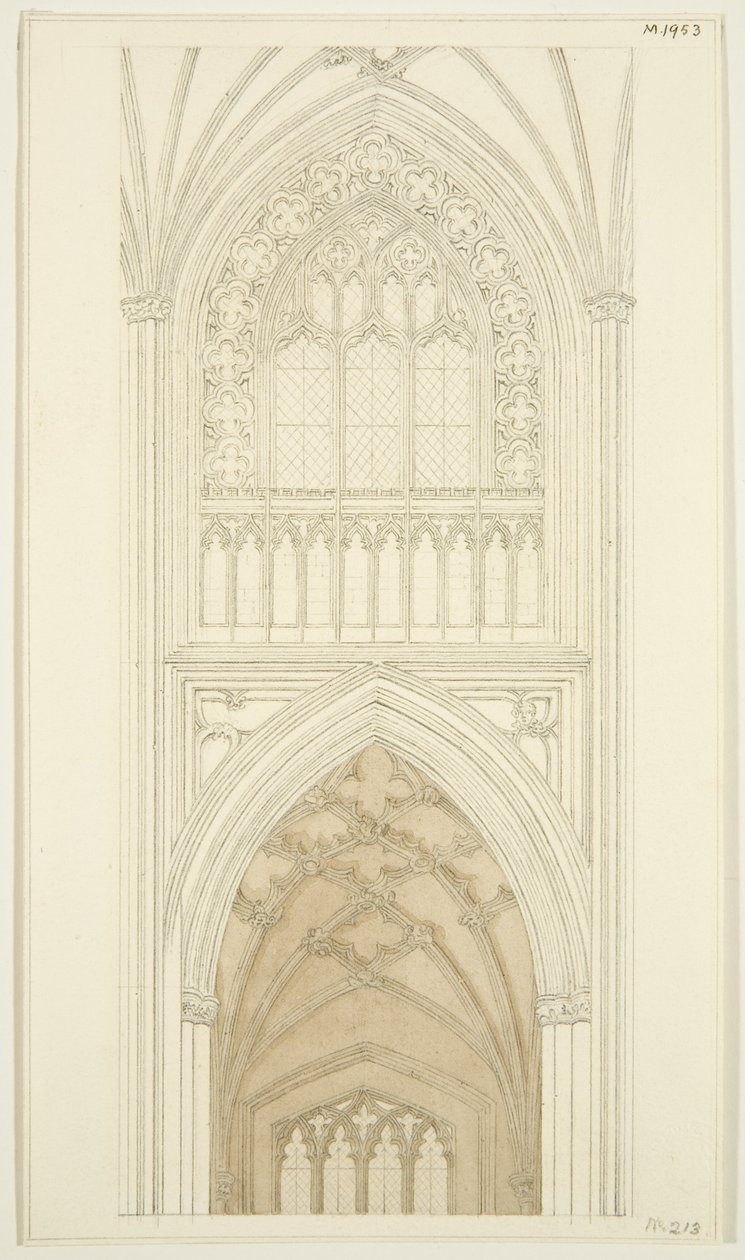 A St Mary Redcliffe déli kereszthajójának keleti oldala (ceruza és akvarell papíron) alkotó: English School