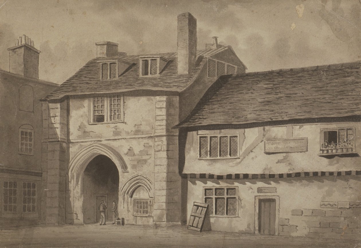 A bermondseyi St Saviour apátság kapujának keleti képe, 1825 körül (toll, ceruza és mosás papíron) alkotó: English School