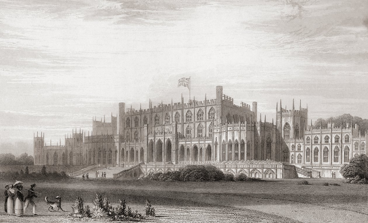 Eaton Hall, Cheshire, Anglia a 19. század elején. Churton 1836-ban megjelent Portré- és Tájképtárából. alkotó: English School