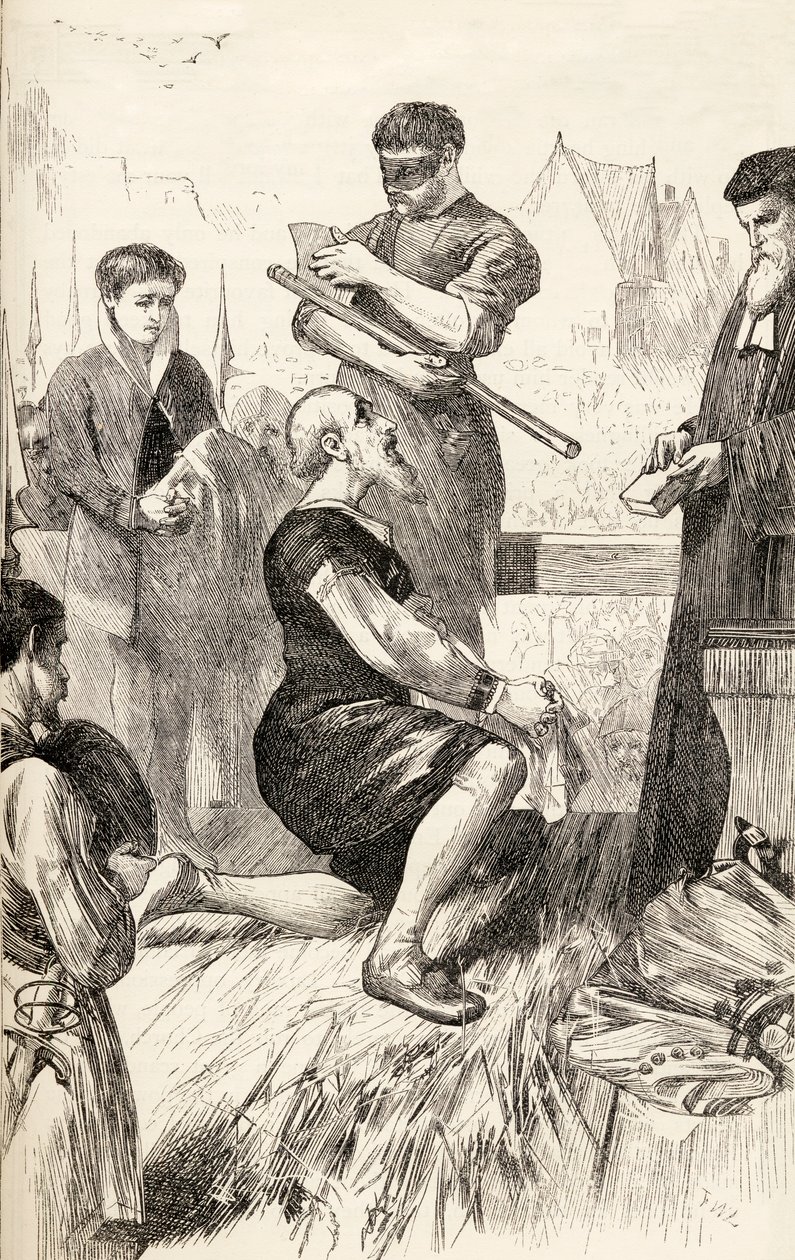 Edward Seymour az állványon, és a kivégzésére vár, 1865 körül (fametszet) alkotó: English School