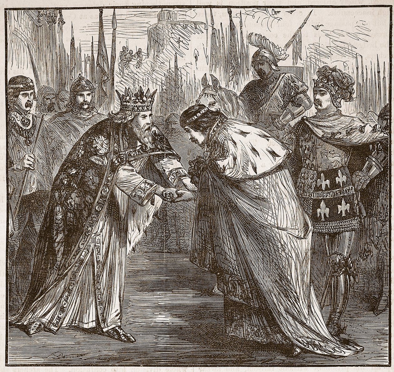Edward átveszi János francia királyt, a Cassells Illustrated History of England illusztrációja (szépia fotó) alkotó: English School