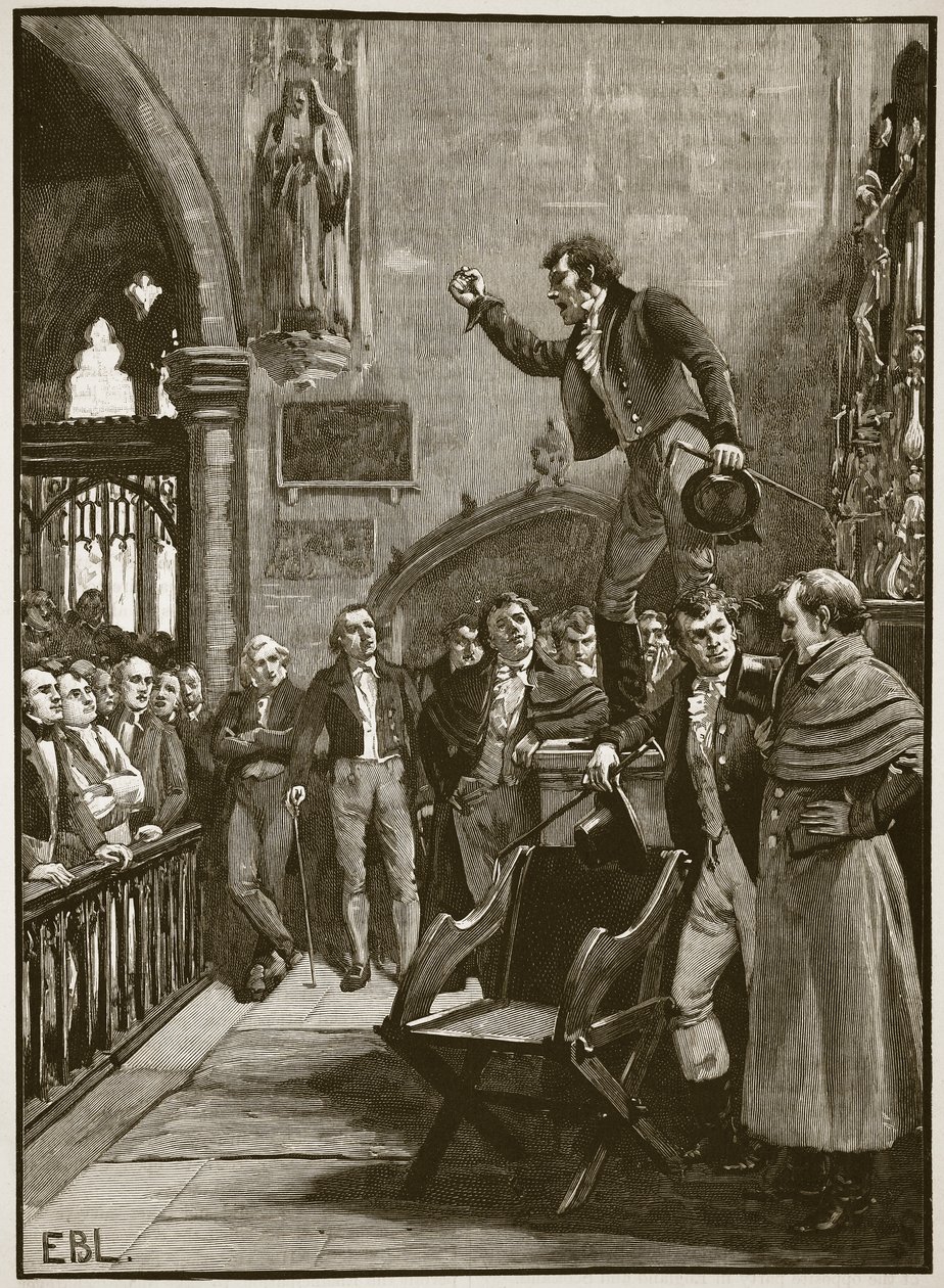 Választási gyűlés Írországban, 1825, illusztráció: Cassells Illustrated History of England (szépia fotó) alkotó: English School