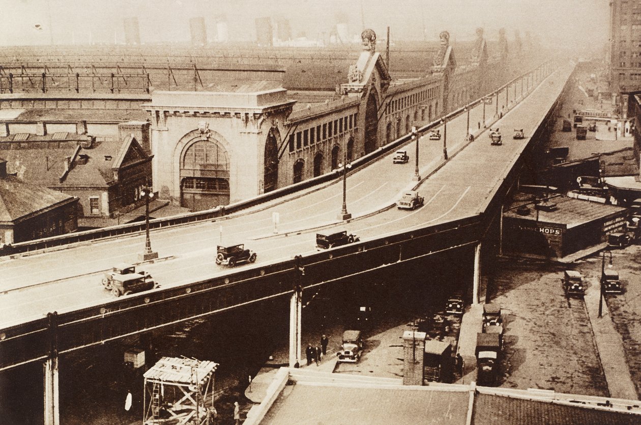 Emelt autópálya, Jersey City, New York, Amerikai Egyesült Államok, fénykép az Illustrated London Newstól, január 12. alkotó: English School