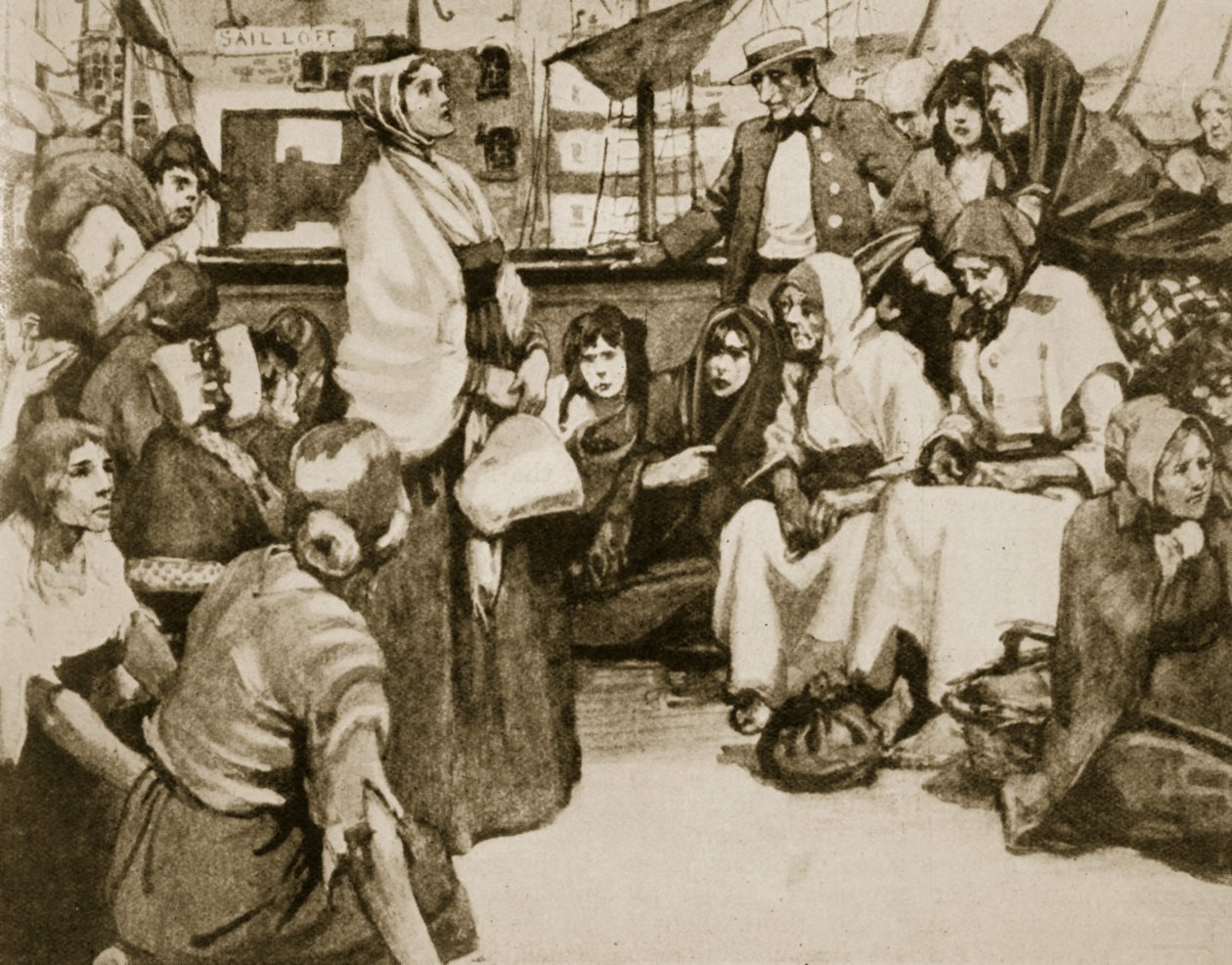 Elizabeth Fry a rabokkal beszél egy elítélt hajón alkotó: English School