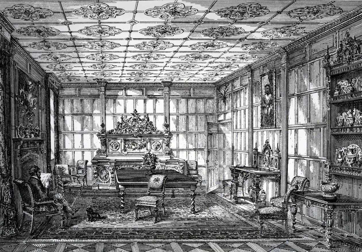 Elizabethan Dining Room, megjelent a The House-Furnisher & Decoratorban, 1872. október 1. alkotó: English School