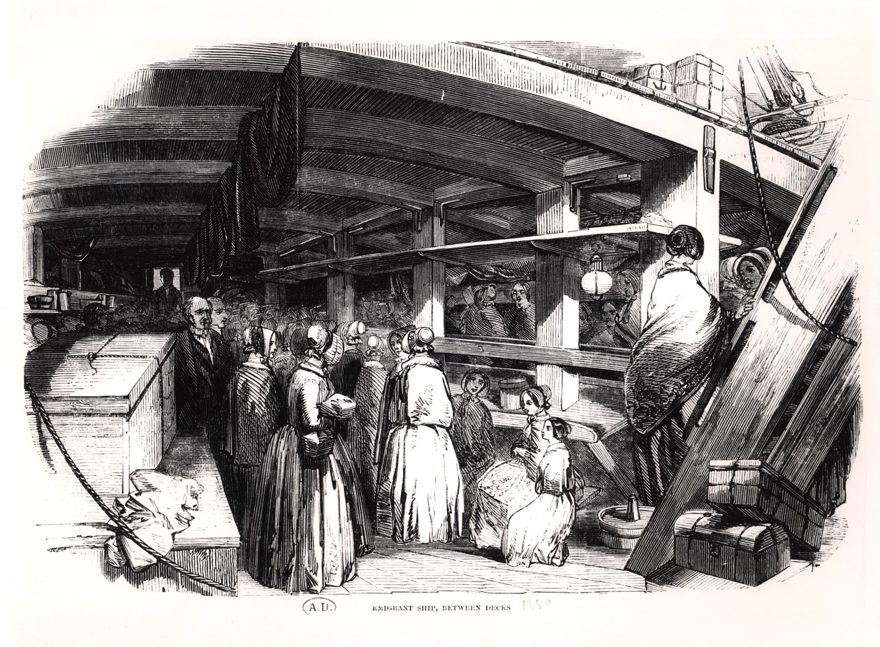 Emigráns hajó, fedélzetek között, 1850 alkotó: English School