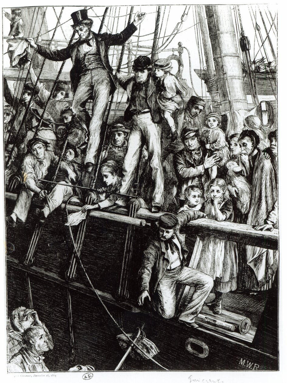 Emigrants Leaving Old England, a The Graphic magazinból, 1869. december 18 alkotó: English School
