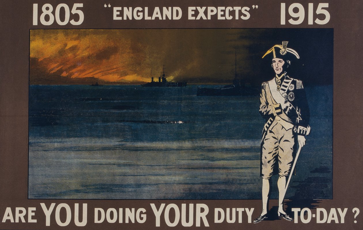 „England Expects – Ma teljesíted kötelességedet?”, I. világháborús plakát (színes litho) alkotó: English School