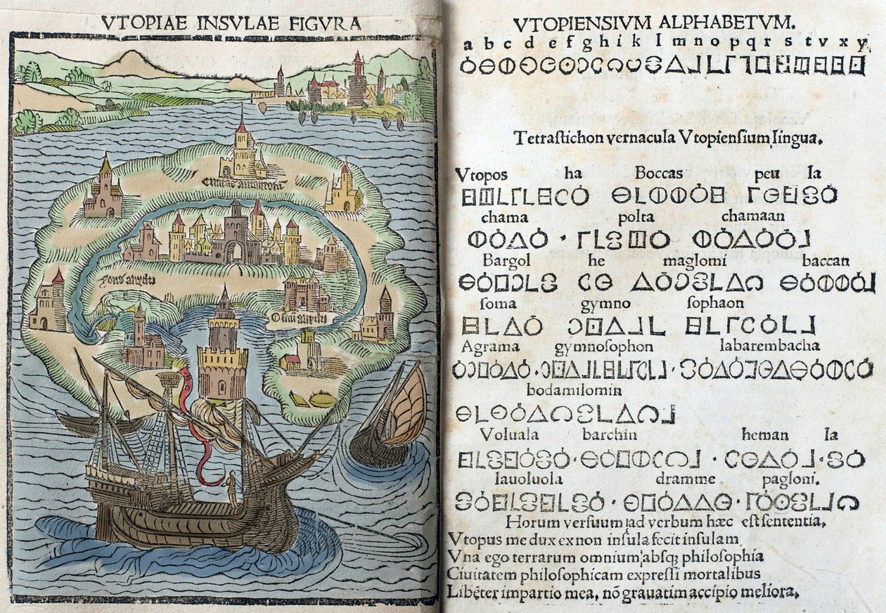 Thomas More metszet az „Utópiából”. alkotó: English School