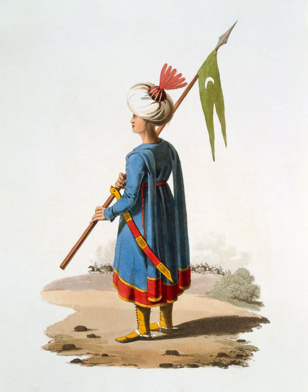 A szpáhik zászlós hordozója, 1818 (színes akvatinta) alkotó: English School