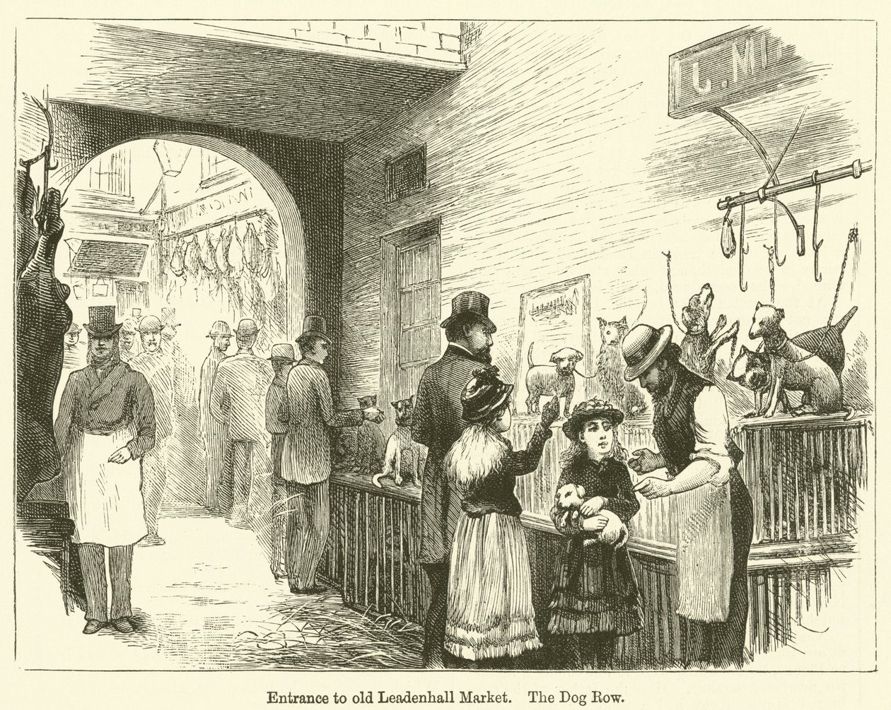 A régi Leadenhall piac bejárata, The Dog Row (metszet) alkotó: English School