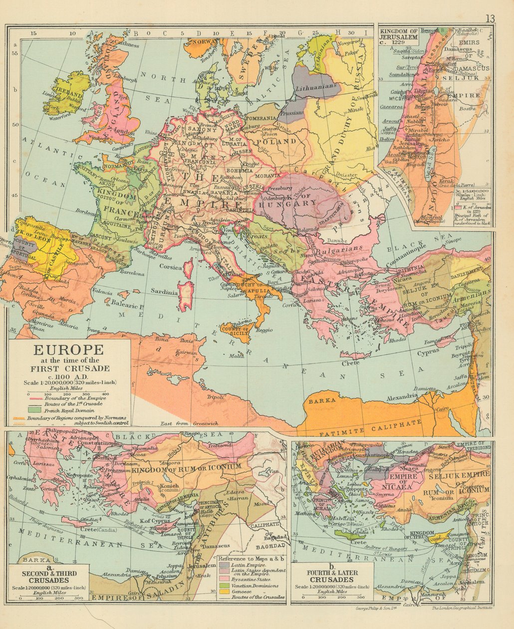 Európa az első keresztes hadjárat idején, Kr. u. 1100 körül (színes litográfia) alkotó: English School