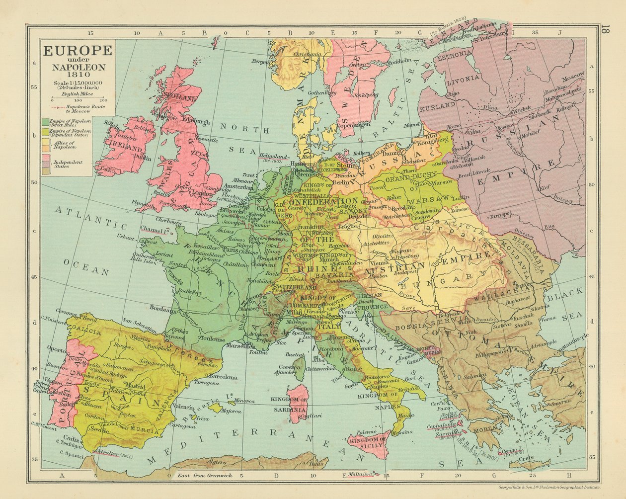 Európa Napóleon alatt 1810 (színes litográfia) alkotó: English School