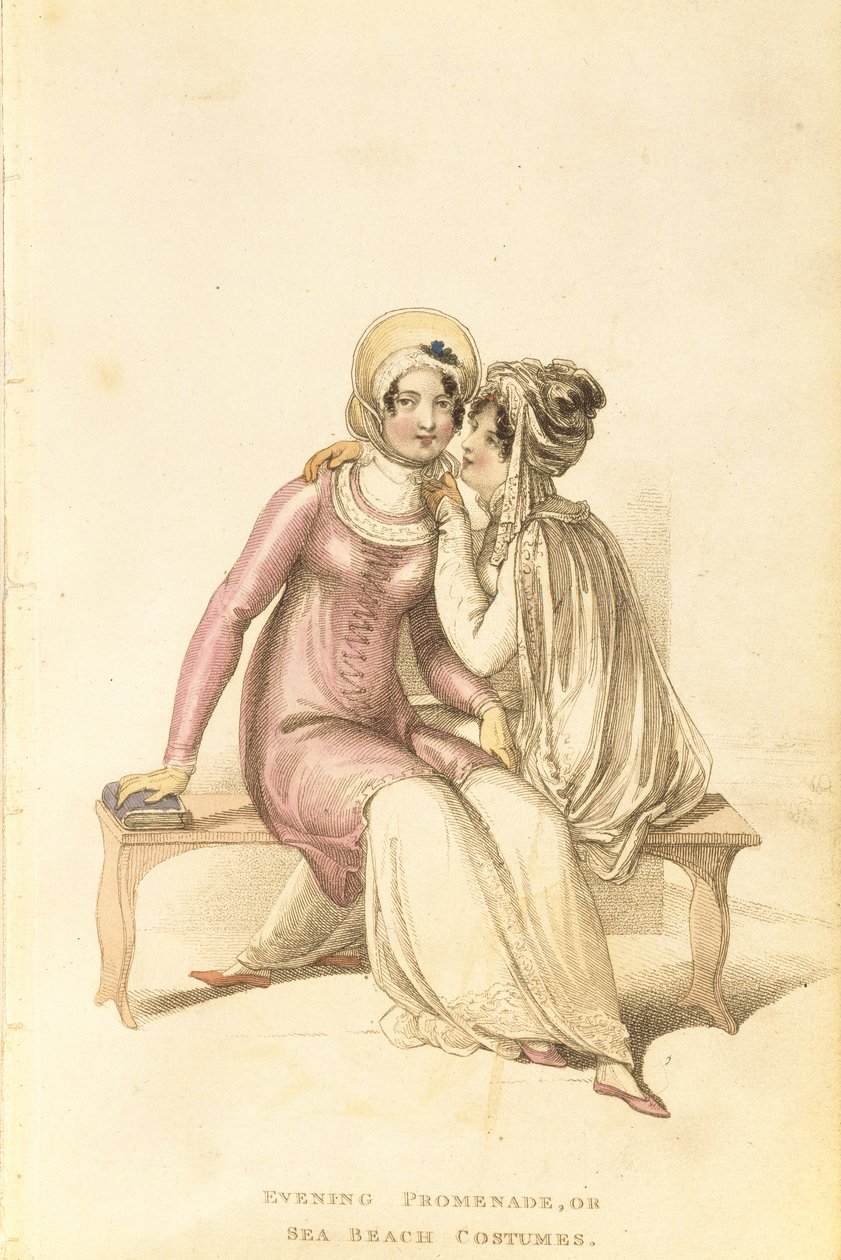 Estélyi, sétány vagy tengerparti kosztümök, divattányér az Ackermanns Repository of Arts-tól alkotó: English School