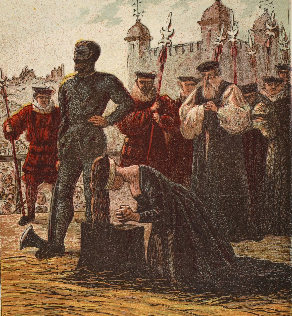 Lady Jane Grey kivégzése, kocsma. 1890 (színes litográfia) alkotó: English School