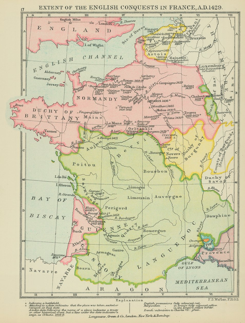 Az angol hódítások kiterjedése Franciaországban, Kr. u. 1429 (színes lithó) alkotó: English School