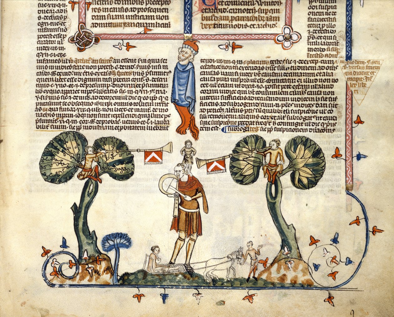 F.94 Fife-on és dobon játszó férfi, a Smithfield Decretalstól, 1340 körül (vellum) alkotó: English School