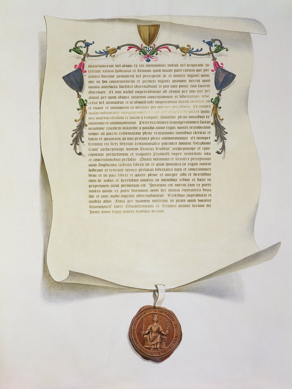 A Magna Carta fakszimile kiadása, először 1225-ben, 1816-ban jelent meg alkotó: English School