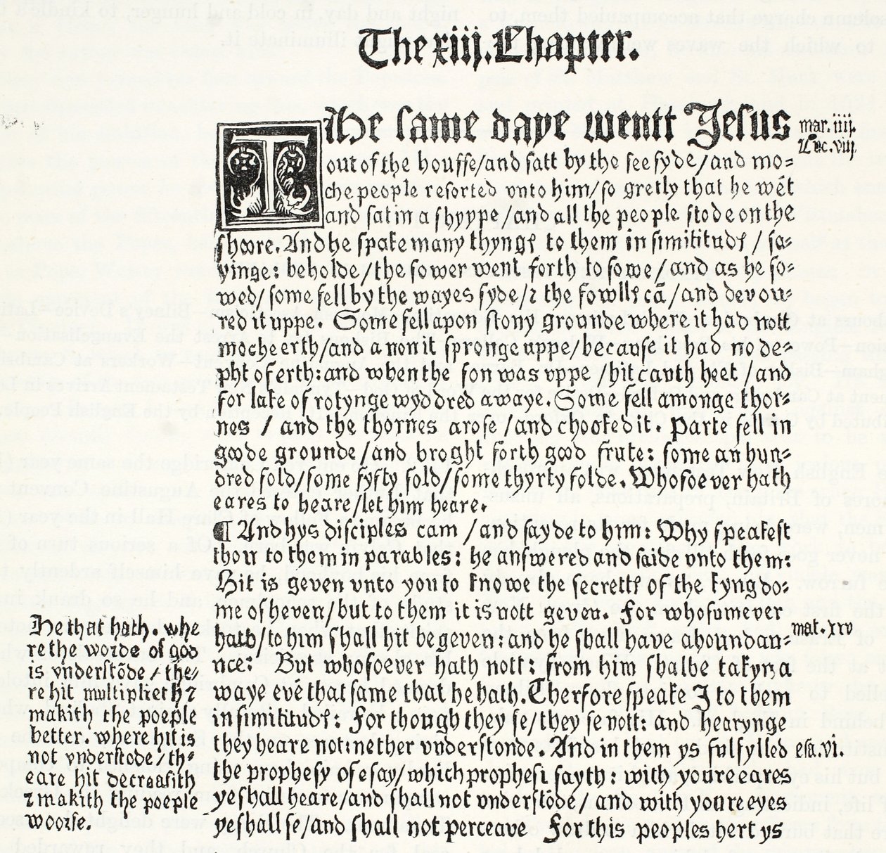A St. Matthews Gospel fakszimile, XIII. fejezet, 1-15. vers, Tyndales Testamentből, illusztráció: James Aitken Wylie (1808-1890), pub. 1878 alkotó: English School