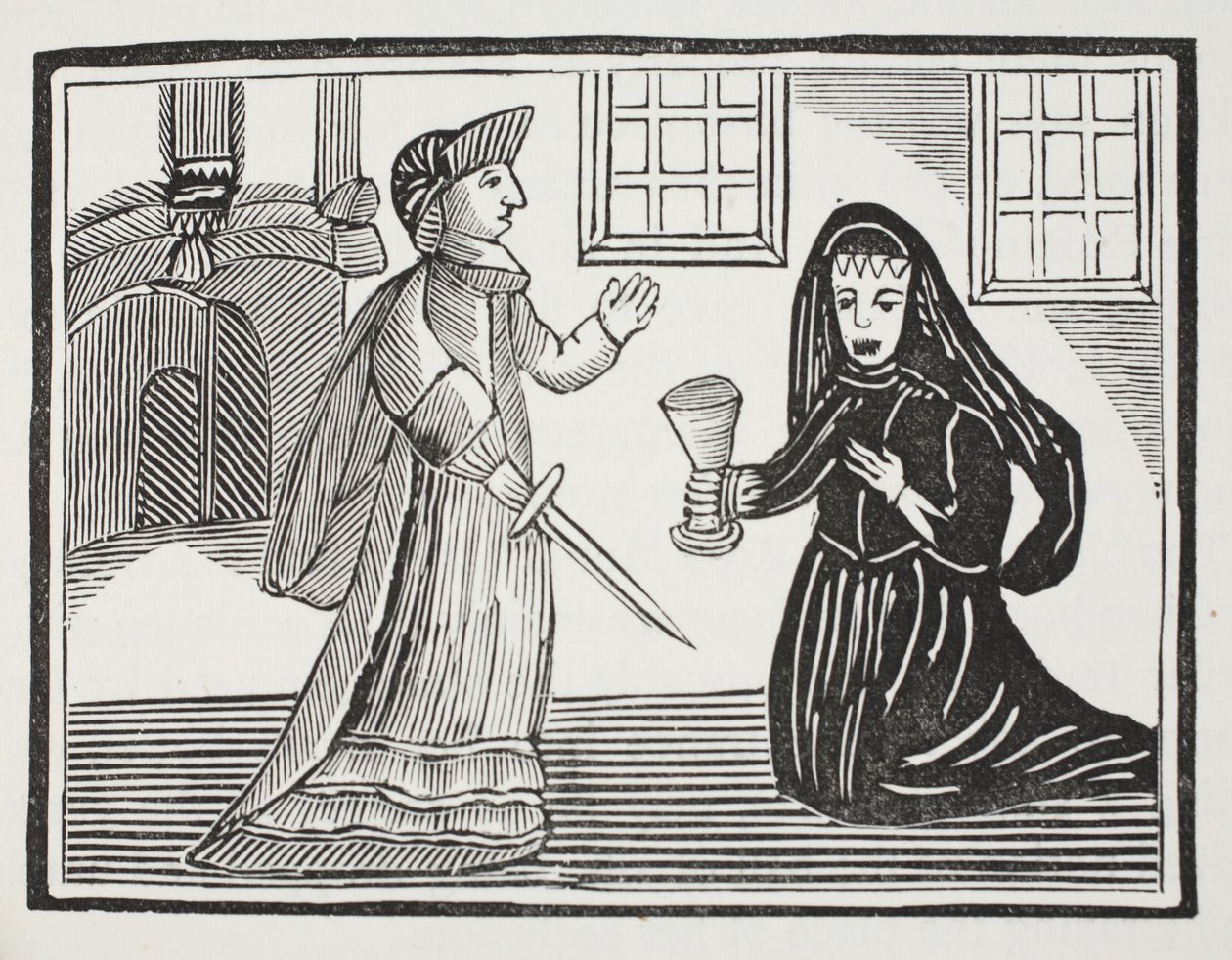 Fair Rosamondot megmérgezi Eleanor királynő, illusztráció a Chap-books of the Eightenth Century-ből, John Ashton, pub. 1882 alkotó: English School