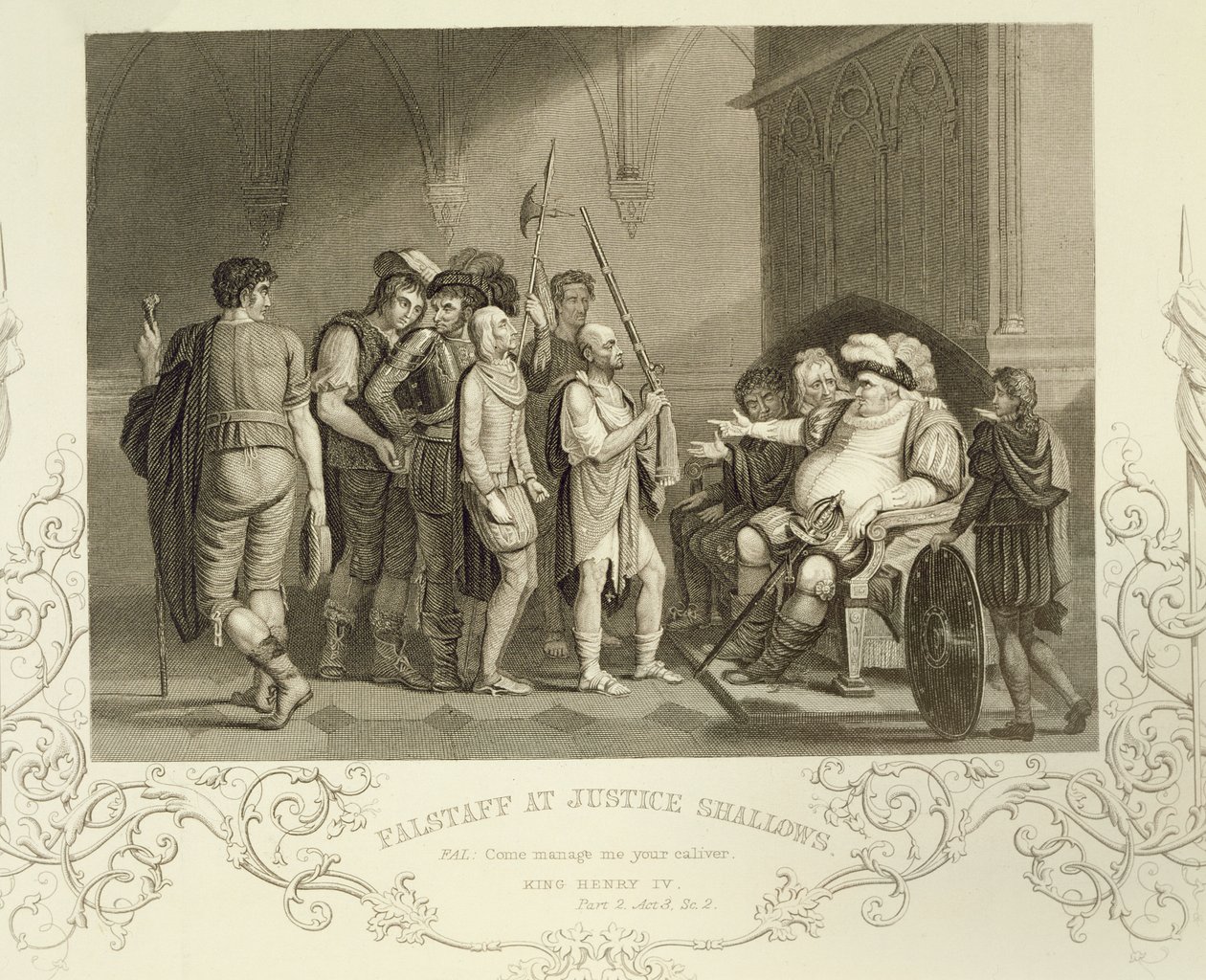 Falstaff a Justice Shallowsban, IV. Henry (2. rész) III. felvonás 2. jelenetében, William Shakespeare (1564-1616) alkotó: English School