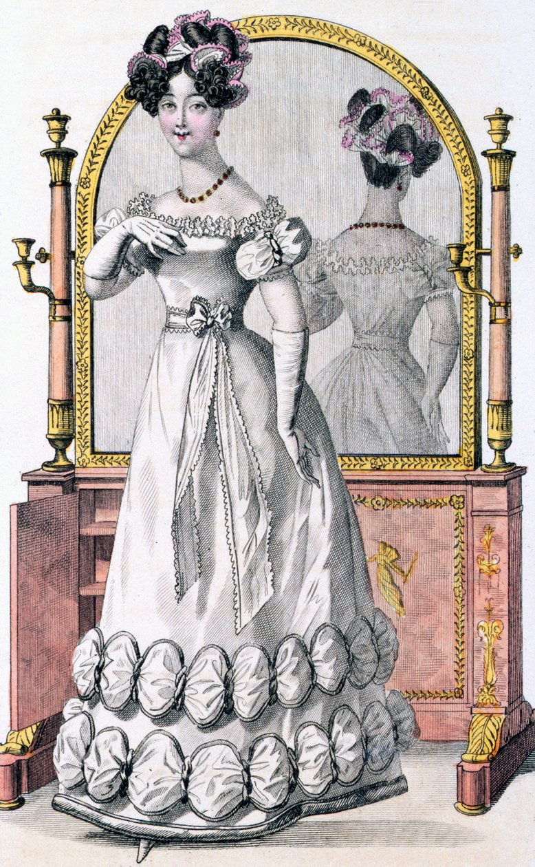 Egy estélyi ruhás hölgy divattányérja, "Modes de Paris" reklám, 1825 körül (színes metszet) (100997 részlet) alkotó: English School