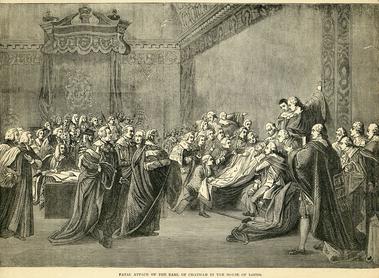 Chatham grófjának végzetes lefoglalása a Lordok Házában, 1778 alkotó: English School