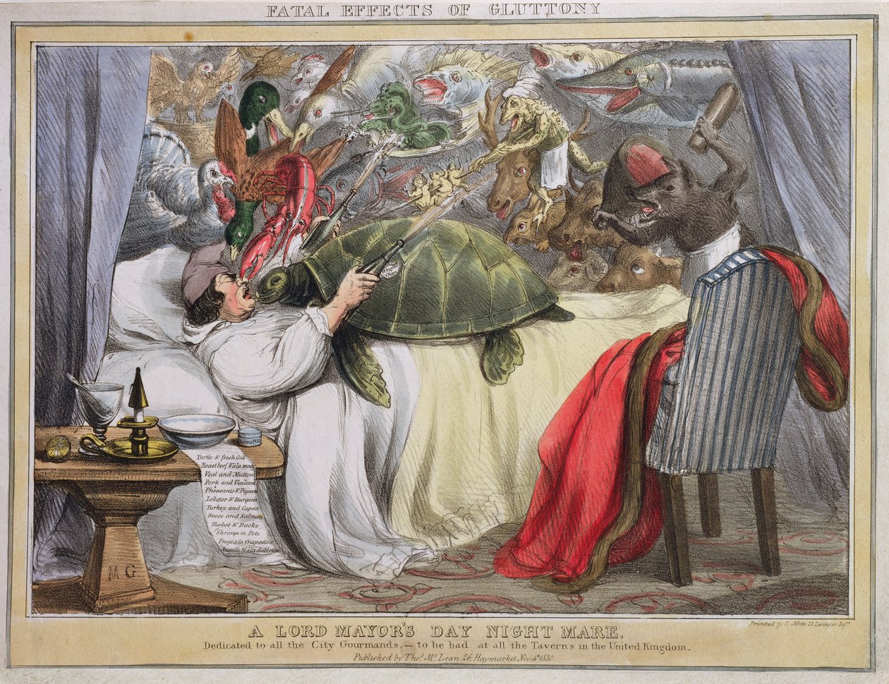 A falánkság végzetes hatásai, a Lord Mayors napi éjszakai kanca, kiadó: Thomas McLean (1788-1875) 1830 alkotó: English School