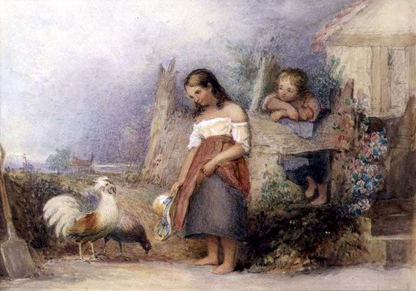 Etető csirkék (akvarell papíron) alkotó: English School