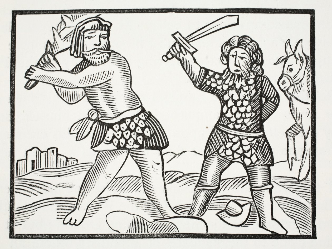 Ferragus hatalmas sereget állít fel, és ostrom alá veszi Acquitain városát, illusztrációja John Ashton, a kocsma a Chap-books of the Eightenth Century-ből. 1882 alkotó: English School