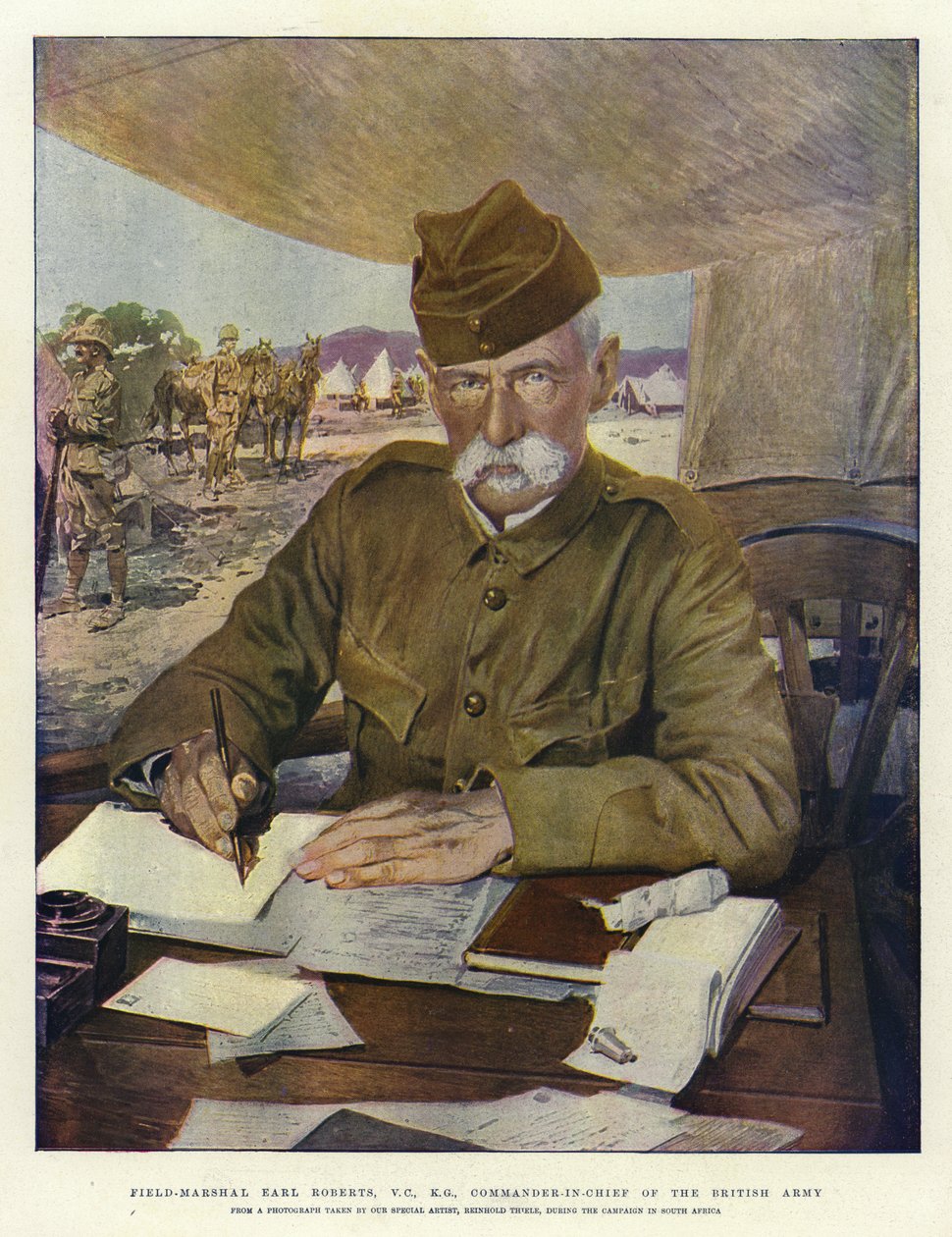 Roberts tábornagy, Earl Roberts, VC, KG, a brit hadsereg főparancsnoka (színes litográfia) alkotó: English School