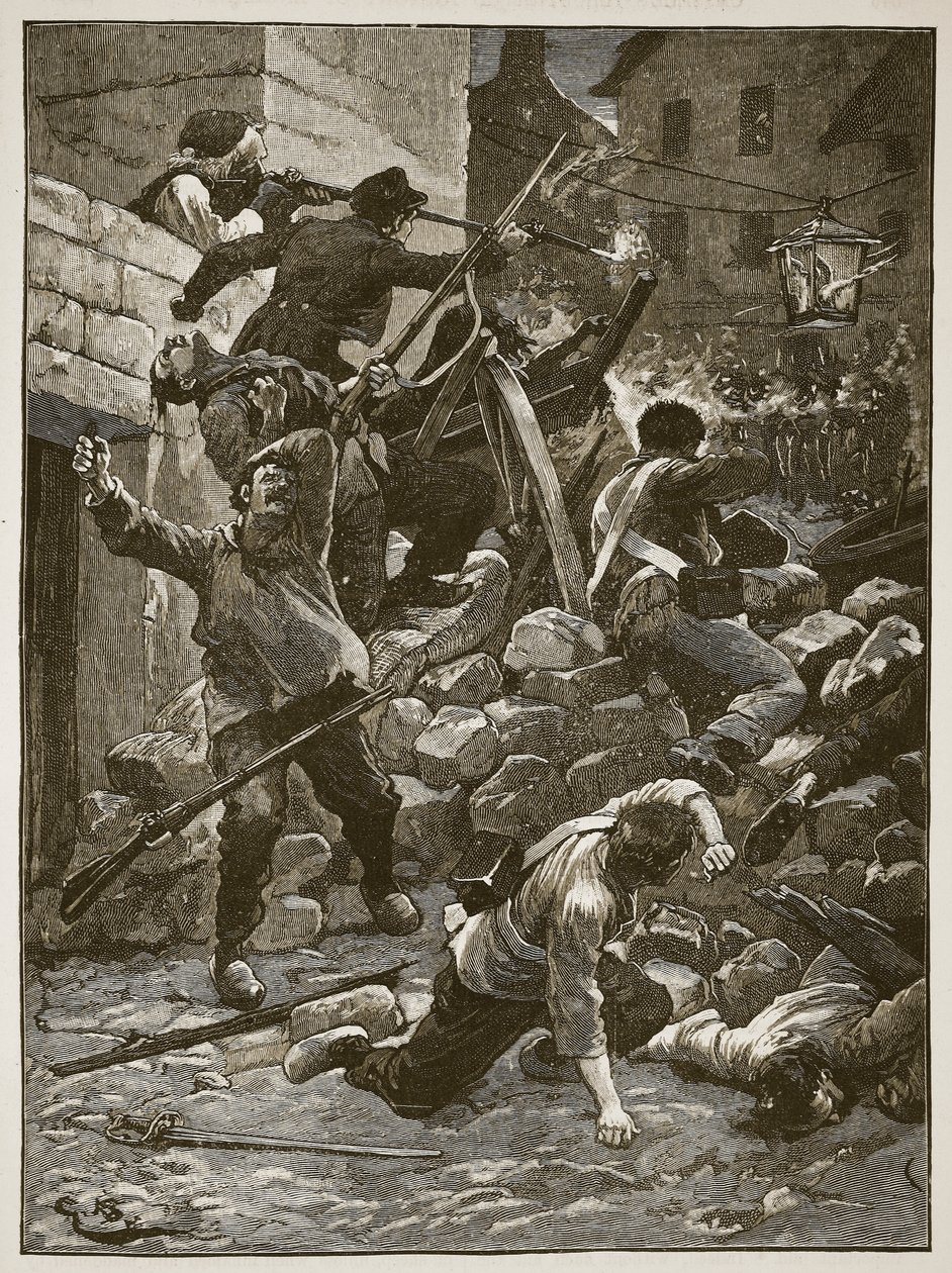 Harc a párizsi barikádokon, illusztráció a Cassells Illustrated History of Englandből (szépia fotó) alkotó: English School