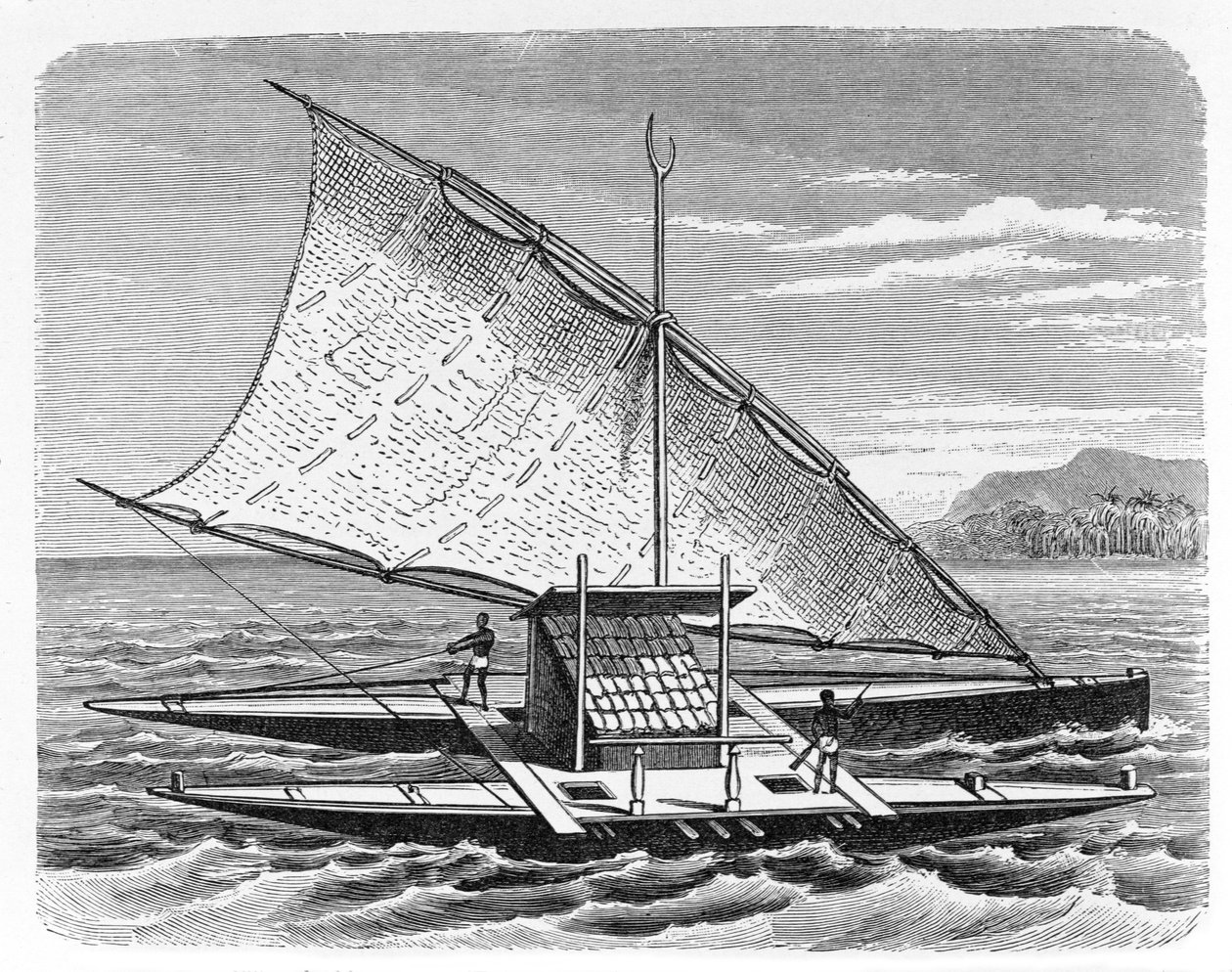 Fijian kettős kenu, az „Az emberiség története” 1. kötetéből, Prof. Friedrich Ratzel, 1896 (metszet) alkotó: English School