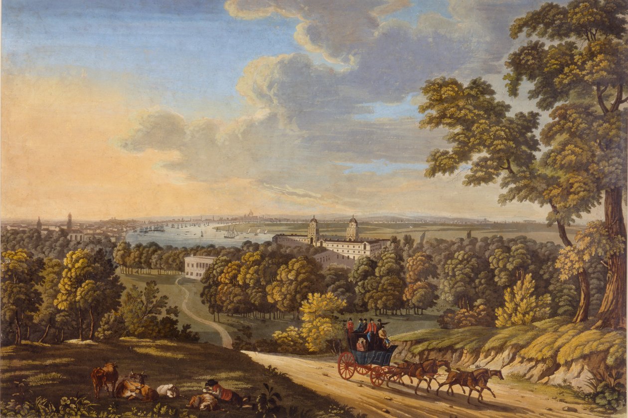 Flamstead Hill, Greenwich: A Stagecoach dél felé tart 181020 körül (wc papíron) alkotó: English School