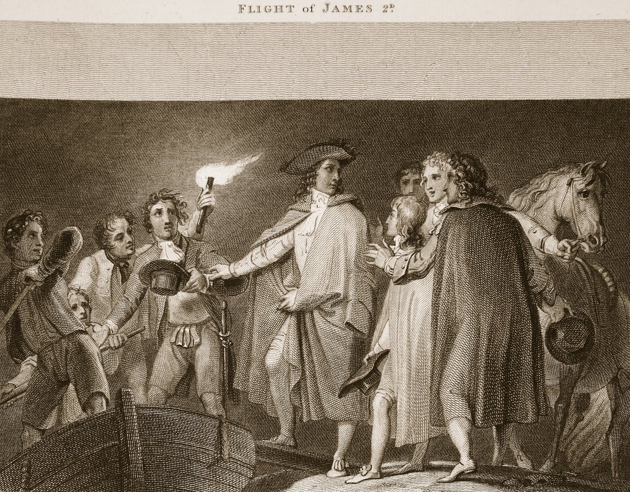 James 2. repülése, David Humes illusztrációja The History of England, pub. R. Bowyer, London, 1812 alkotó: English School
