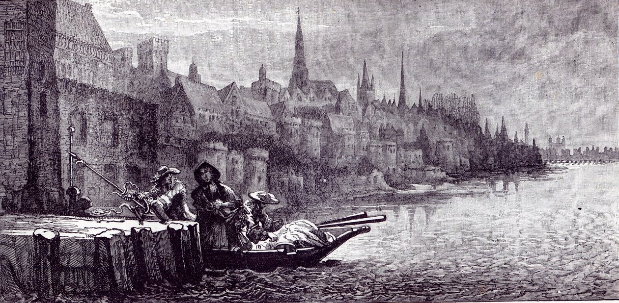 Jakab király menekülése 1688. december 11-én reggel, a "Leisure Hour"-ból (1891) alkotó: English School