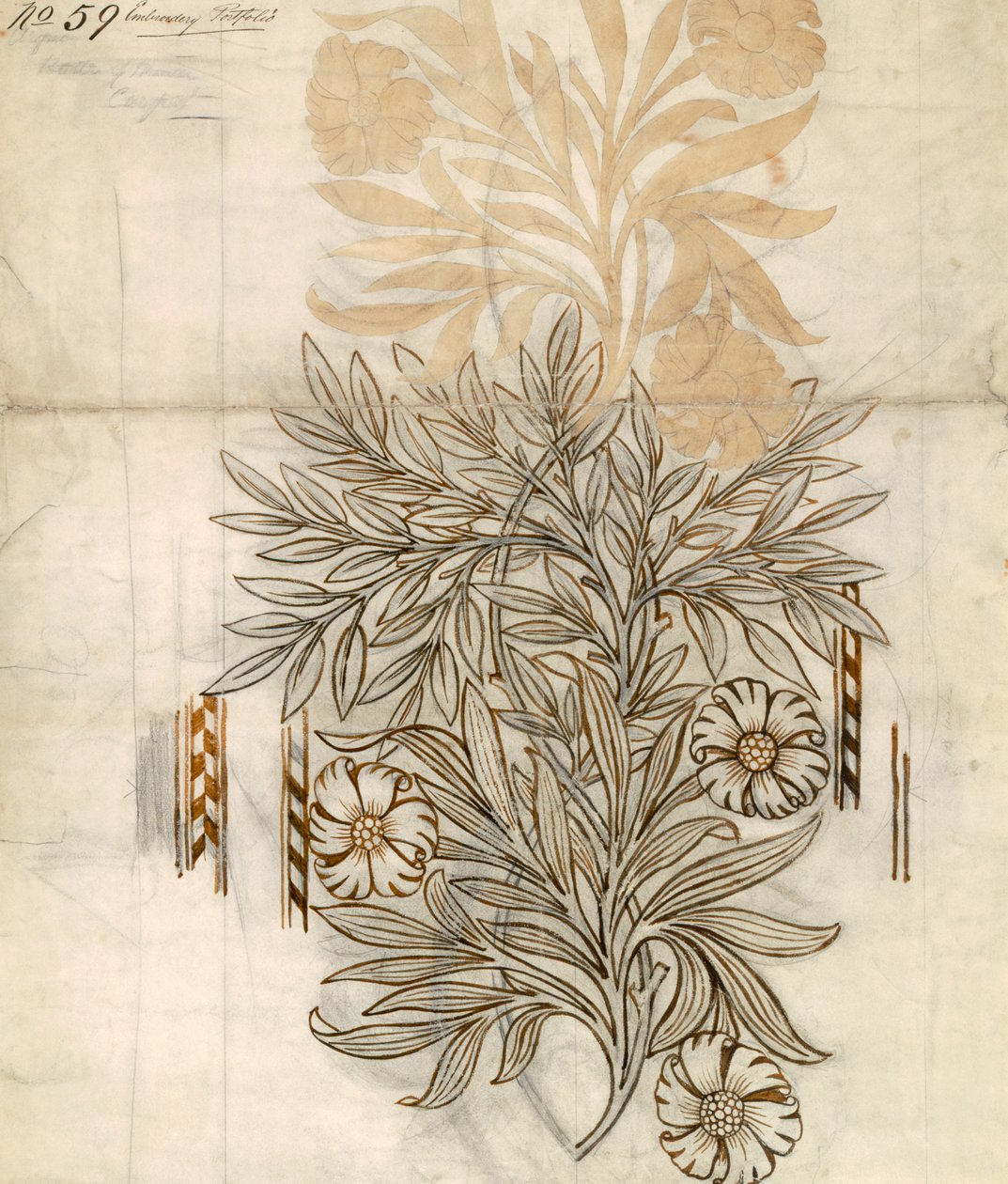 Virágos textil dizájn Morris and Co. számára (wc és ceruza papíron) alkotó: English School