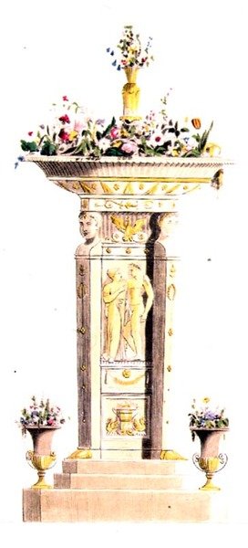 Virágállvány, 125. tábla Ackermann "Repository of Arts, Literature, Commerce, Manufactures, Fashion and Politics" című, 1822-ben megjelent művéből (színes litográfia). alkotó: English School