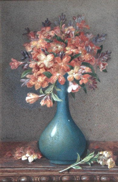 Virágok kék vázában, 1870 körül (akvarell, papír) alkotó: English School